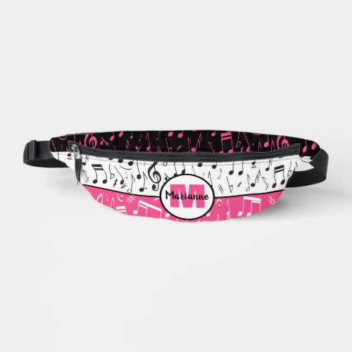 Personalized pink black and white music design fanny pack