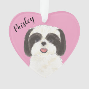 Personalized Pink Black and White Shih Tzu Ornament