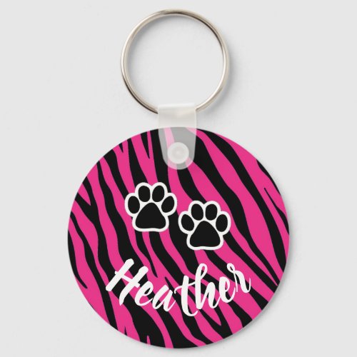 Personalized Pink  Black Animal Striped Keychain