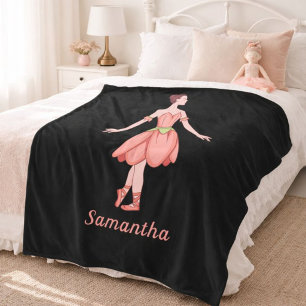Personalized Pink & Black Ballerina Fleece Blanket