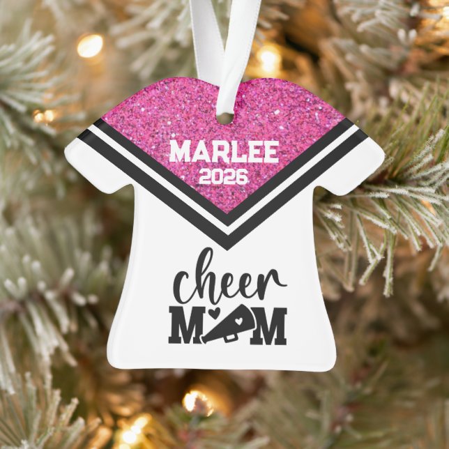 Personalized Pink & Black Cheer Mom Ornament  (Tree)