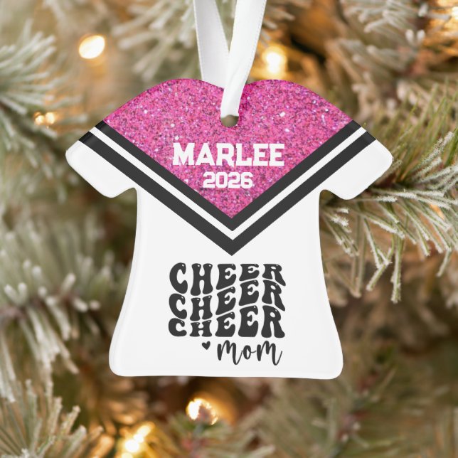 Personalized Pink & Black Cheer Mom Ornament  (Tree)
