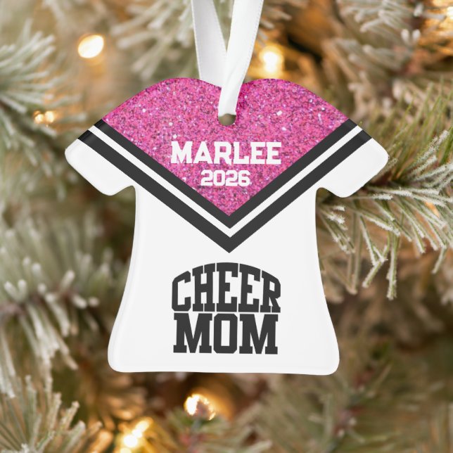 Personalized Pink & Black Cheer Mom Ornament  (Tree)
