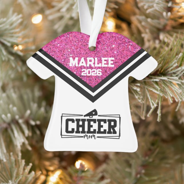 Personalized Pink & Black Cheer Mom Ornament  (Tree)