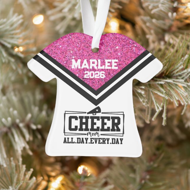 Personalized Pink & Black Cheer Mom Ornament  (Tree)