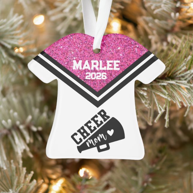 Personalized Pink & Black Cheer Mom Ornament  (Tree)