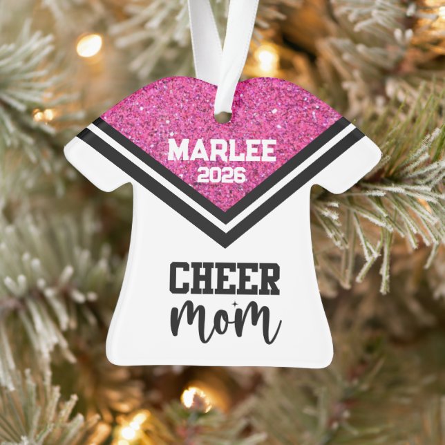 Personalized Pink & Black Cheer Mom Ornament  (Tree)