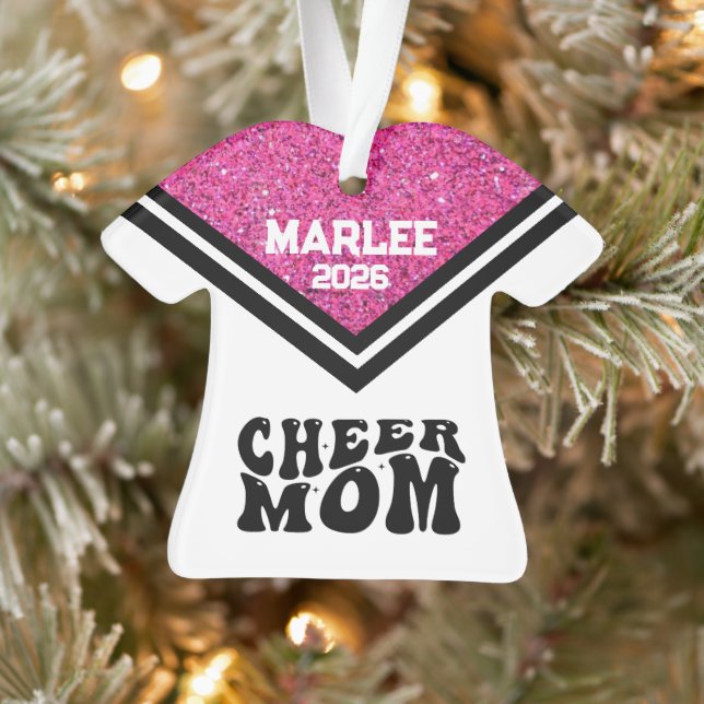 Personalized Pink & Black Cheer Mom Ornament  (Tree)