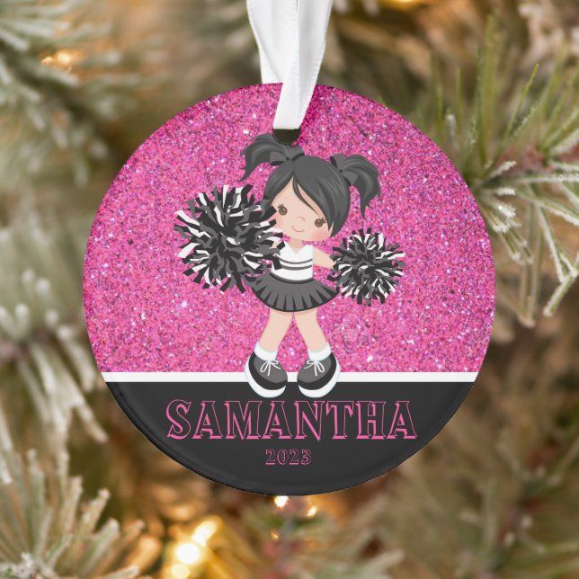 Personalized Pink & Black Cheerleading Ornament  (Tree)