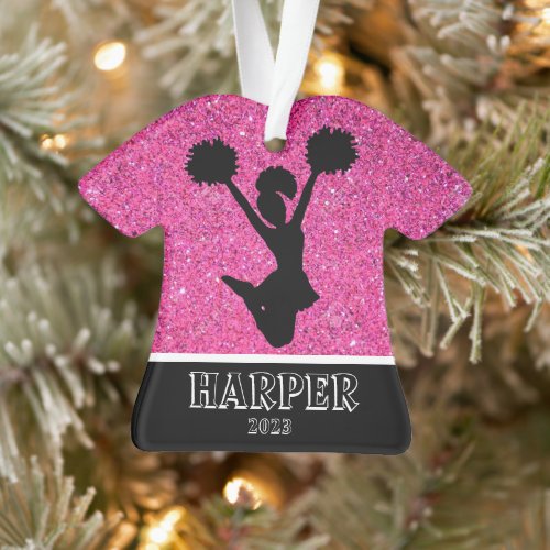 Personalized Pink  Black Cheerleading Ornament 