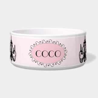 Personalized Pink Black Chic Dog Pet Bowl