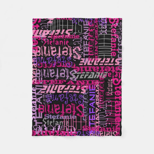 Personalized Pink/Black Custom Name Collage Girl's Fleece Blanket (Front)
