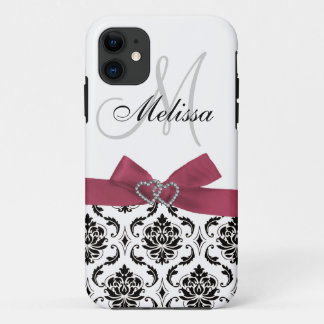 Personalized Pink Black Damask iPhone 5 Case-Mate 11 Case