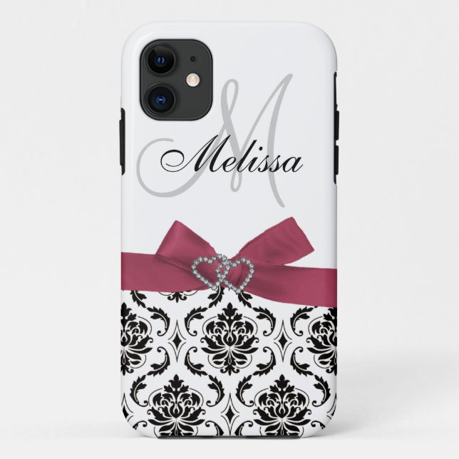 Personalized Pink Black Damask iPhone 5 Case-Mate Case-Mate iPhone Case (Back)
