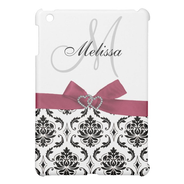 Personalized Pink Black Damask Monogram Cover For The iPad Mini (Back)