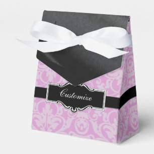 Personalized Pink & Black Damask Tent Favor Box