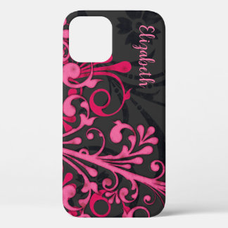 Personalized Pink Black Floral iPhone 12 Case