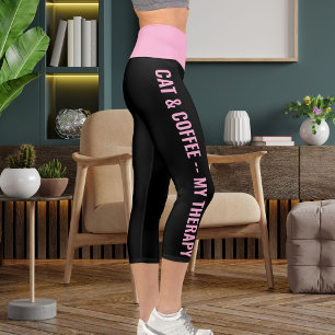 Personalized Pink Black Fun Comic Style Cat Quotes Capri Leggings