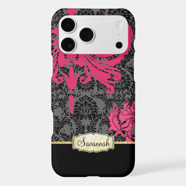 Personalized Pink Black Gray and Gold  Case-Mate iPhone Case (Back)