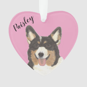 Personalized Pink Black Headed Tricolor Corgi Ornament