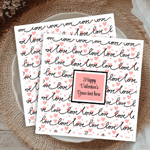 Personalized Pink Black Hearts Sketch Valentine Napkins
