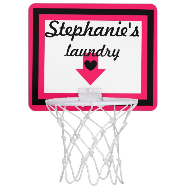 Personalized Pink & Black Laundry Basketball Hoop (Front)