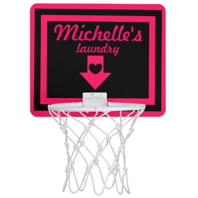 Personalized Pink & Black Laundry Basketball Hoop (Front)