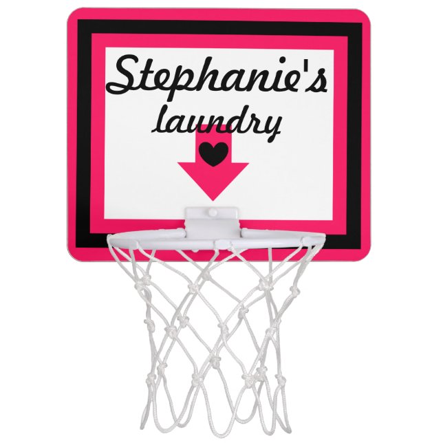Personalized Pink & Black Laundry Basketball Hoop (Front)