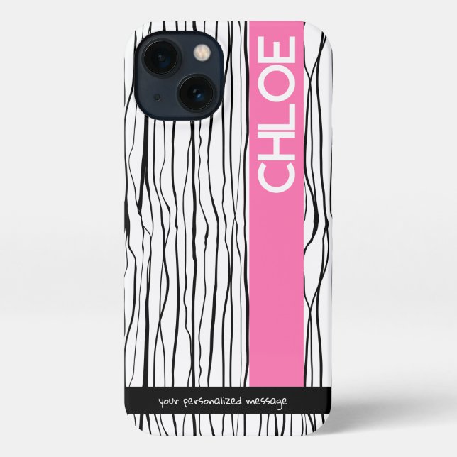 Personalized Pink & Black Modern  iPhone Case (Back)