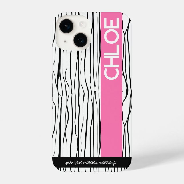 Personalized Pink & Black Modern  iPhone Case (Back)