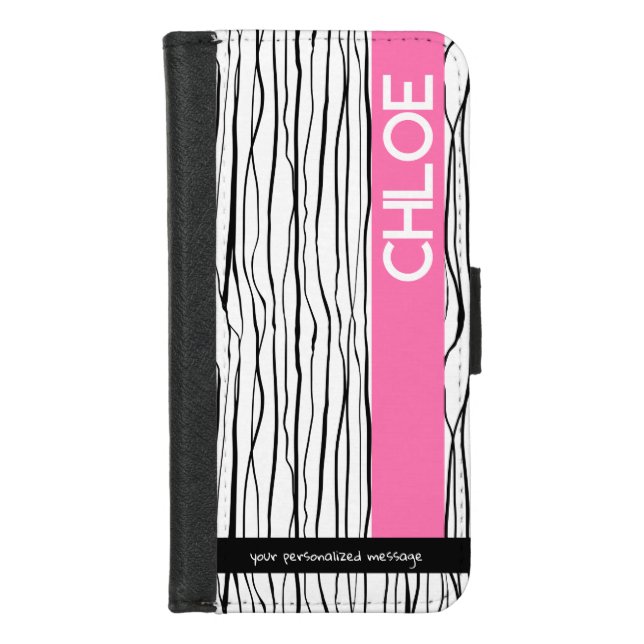 Personalized Pink & Black Modern  iPhone Wallet Case (Front)