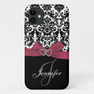 Personalized Pink, Black Ornate Damask Case