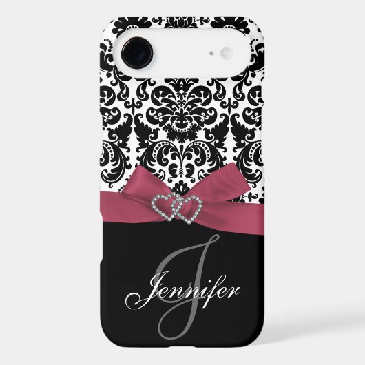 Personalized Pink, Black Ornate Damask Case (Back)