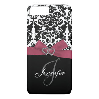 Personalized Pink, Black Ornate Damask Pattern iPhone 8 Plus/7 Plus Case