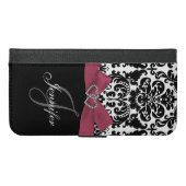 Personalized Pink, Black Ornate Damask Pattern iPhone Wallet Case (Front (Horizontal))