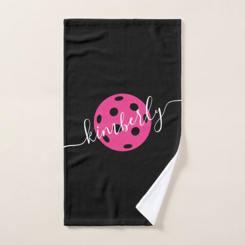 Personalized Pink Black Pickleball Script Name Hand Towel