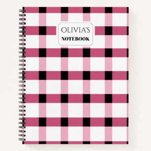 Personalized Pink & Black Plaid Spiral Notebook