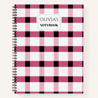 Personalized Pink & Black Plaid Spiral Notebook