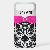 Personalized Pink, Black, Silver Damask Case-Mate iPhone Case (Back)