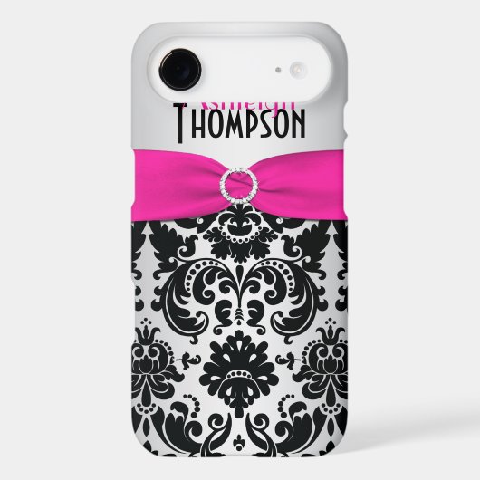 Personalized Pink, Black, Silver Damask Case-Mate iPhone Case (Back)