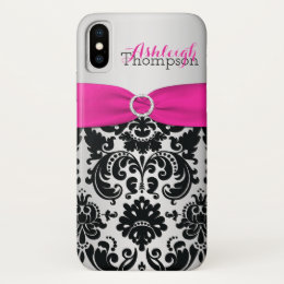 Personalized Pink, Black, Silver Damask iPhone X iPhone X Case