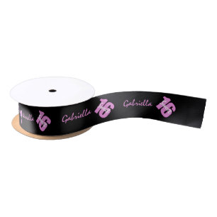 Personalized Pink & Black Sweet 16 Birthday Ribbon