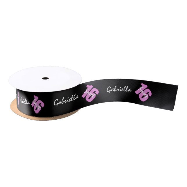 Personalized Pink & Black Sweet 16 Birthday Ribbon (Spool)