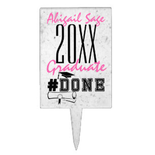Personalized Pink Black White #DONE Graduation Cake Topper
