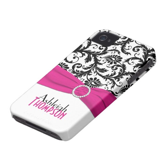 Personalized Pink, Black, White Floral Damask Case-Mate iPhone Case (Bottom)