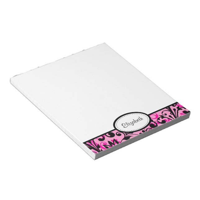 Personalized Pink, Black, White Floral Notepad (Angled)
