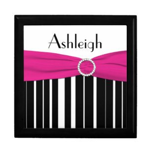 Personalized Pink, Black, White Stripe Trinket Box