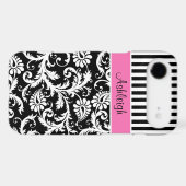 Personalized Pink, Black, White Striped Damask Case-Mate iPhone Case (Back (Horizontal))