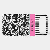 Personalized Pink, Black, White Striped Damask Case-Mate iPhone Case (Back (Horizontal))