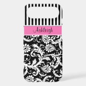 Personalized Pink, Black, White Striped Damask Case-Mate iPhone Case (Back)